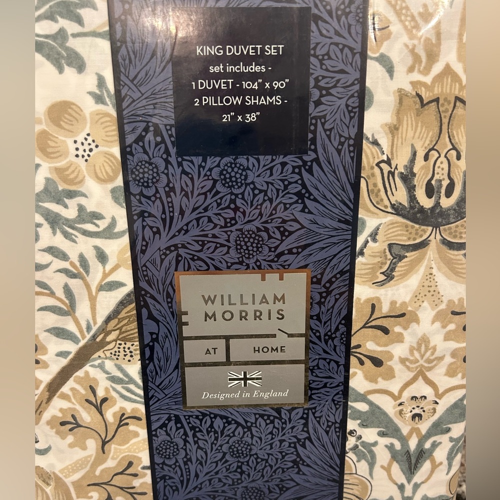 WILLIAM MORRIS England KING Cotton Percale Duvet Set Strawberry Thief Hessian